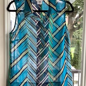 CAbi Ascot top Women's Turquoise and Green Chevron Blouse